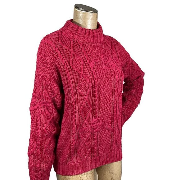VTG Lydia Jane Ltd Hand-Knit Cotton Blend Mock Neck Chunky Sweater Sz L Red 246E - Picture 5 of 9